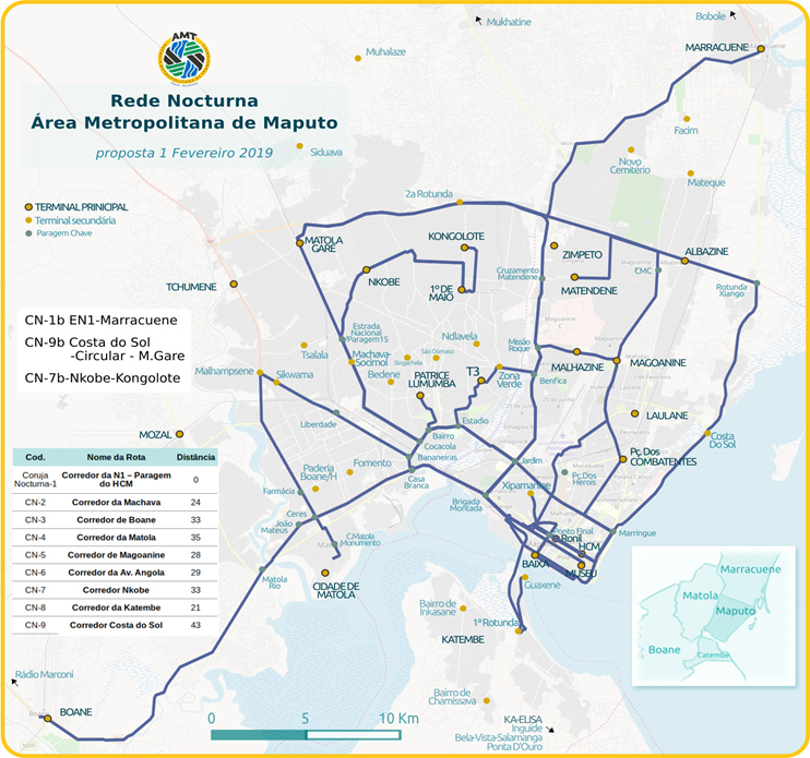 mapa da rede nocturna area metropolitana de maputo